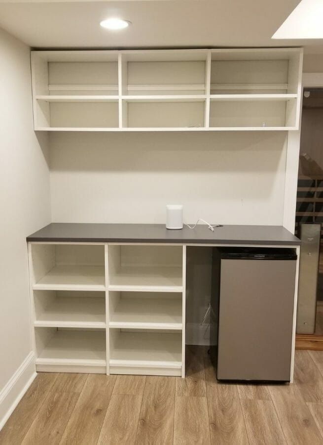 Home entertainment shelf desk corner, installed by Closets For Less