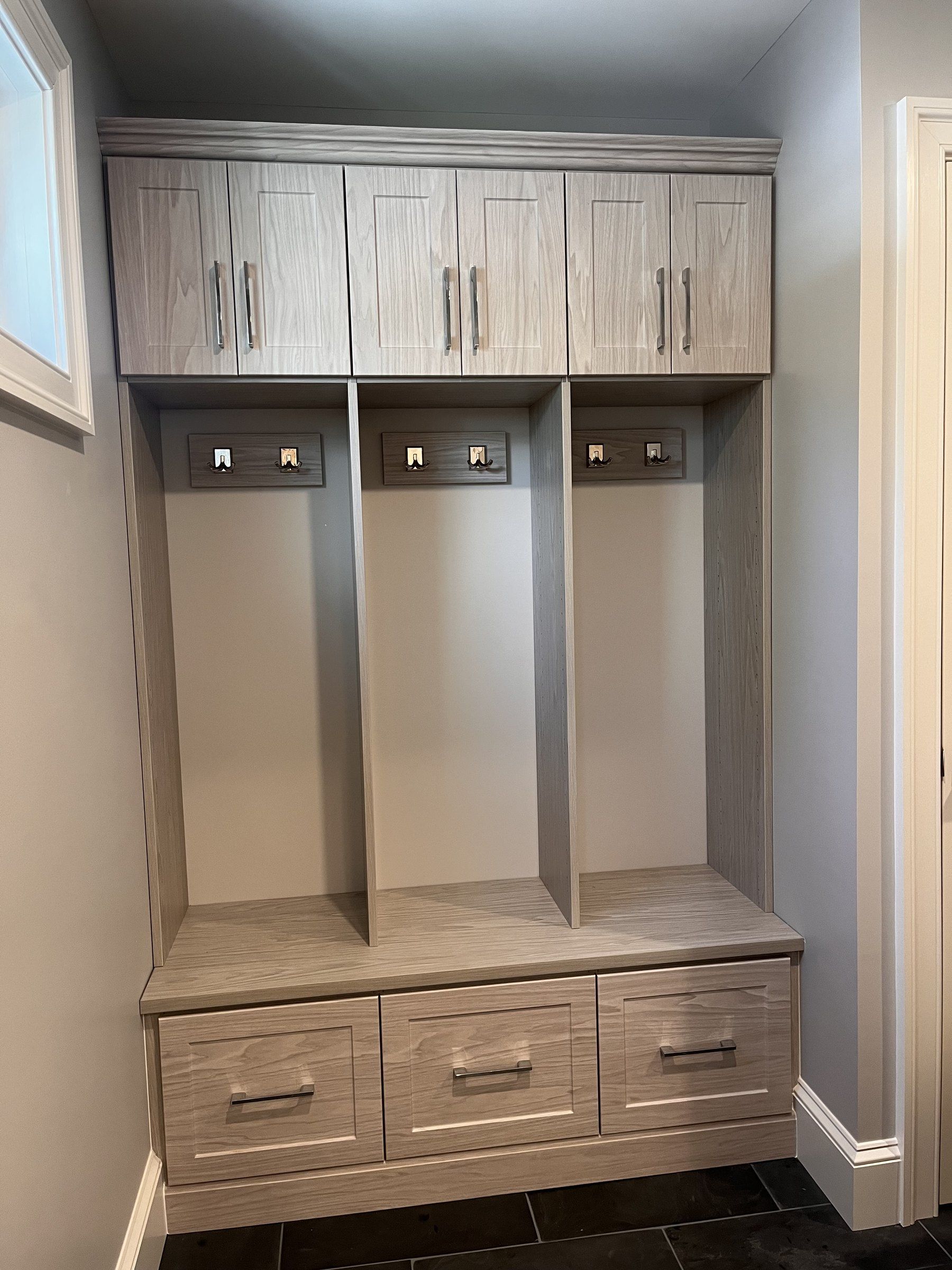 Mudroom lockers with bench drawers