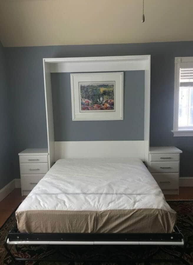 Murphy bed white open, installed by Closets For Less