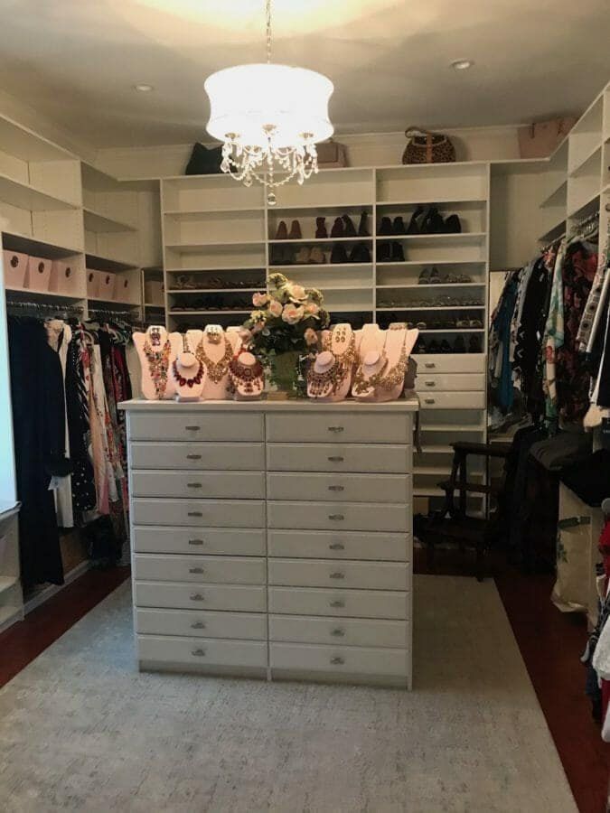 Walk-in closet jewelry drawer island, installed by Closets For Less