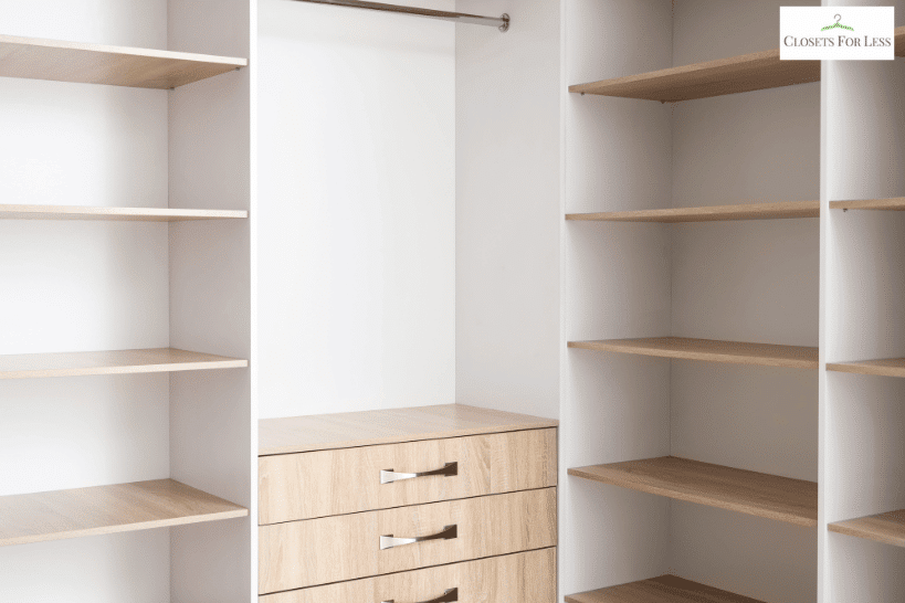 Open shelving with labeled bins for quick-grab items in mudroom