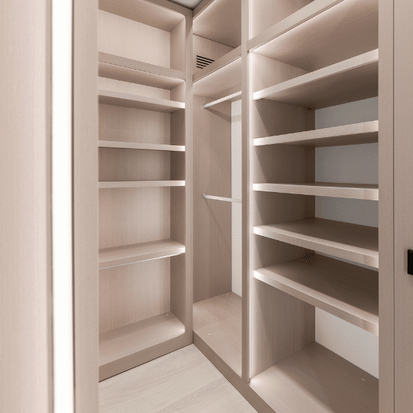 Mudroom closet with built-in LED strip smart lighting