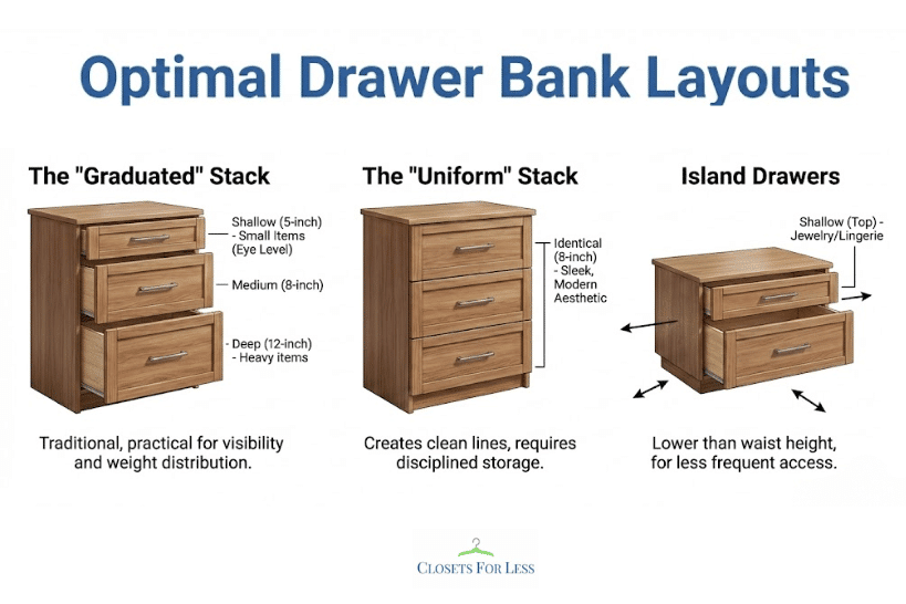 Optimal drawer bank layouts for cabinets