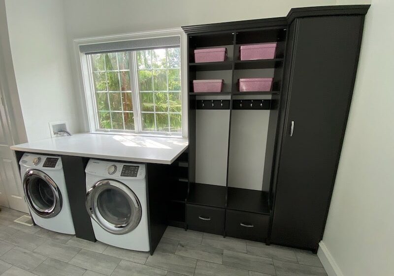 laundry and mudroom with custom shelves in Montgomery County PA